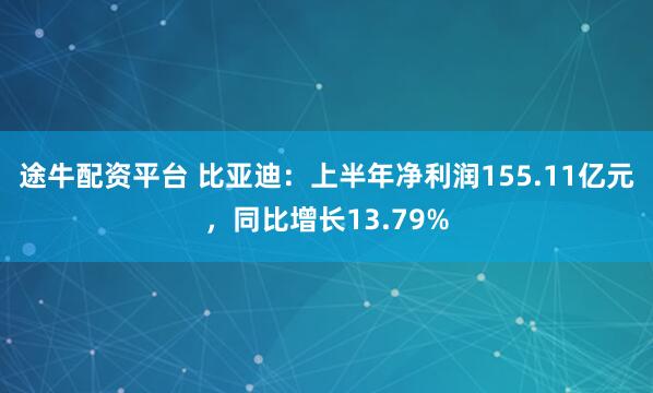 途牛配资平台 比亚迪：上半年净利润155.11亿元，同比增长13.79%